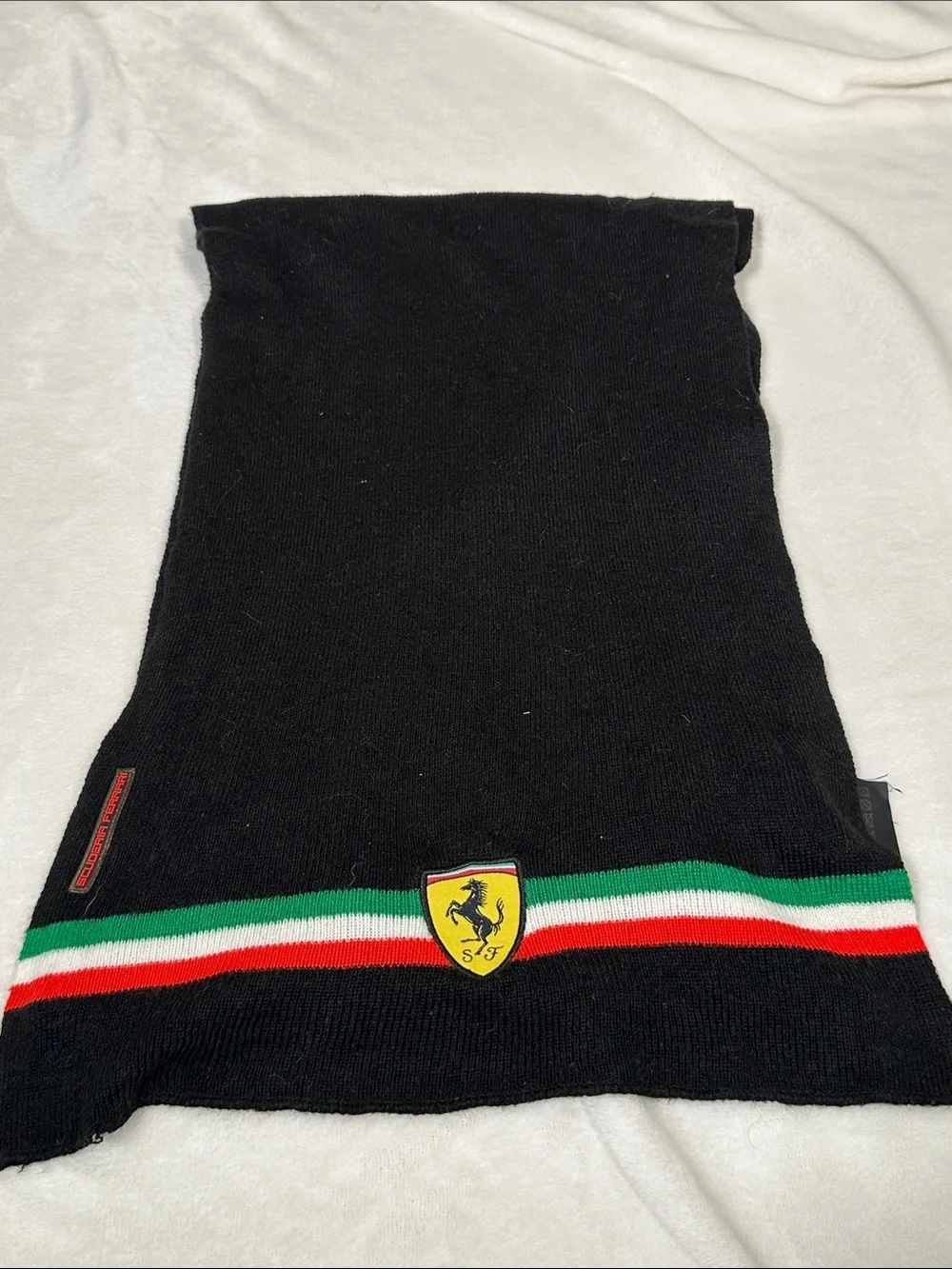 Ferrari Black Scarf Neck Warmer with Tricolore Stripe